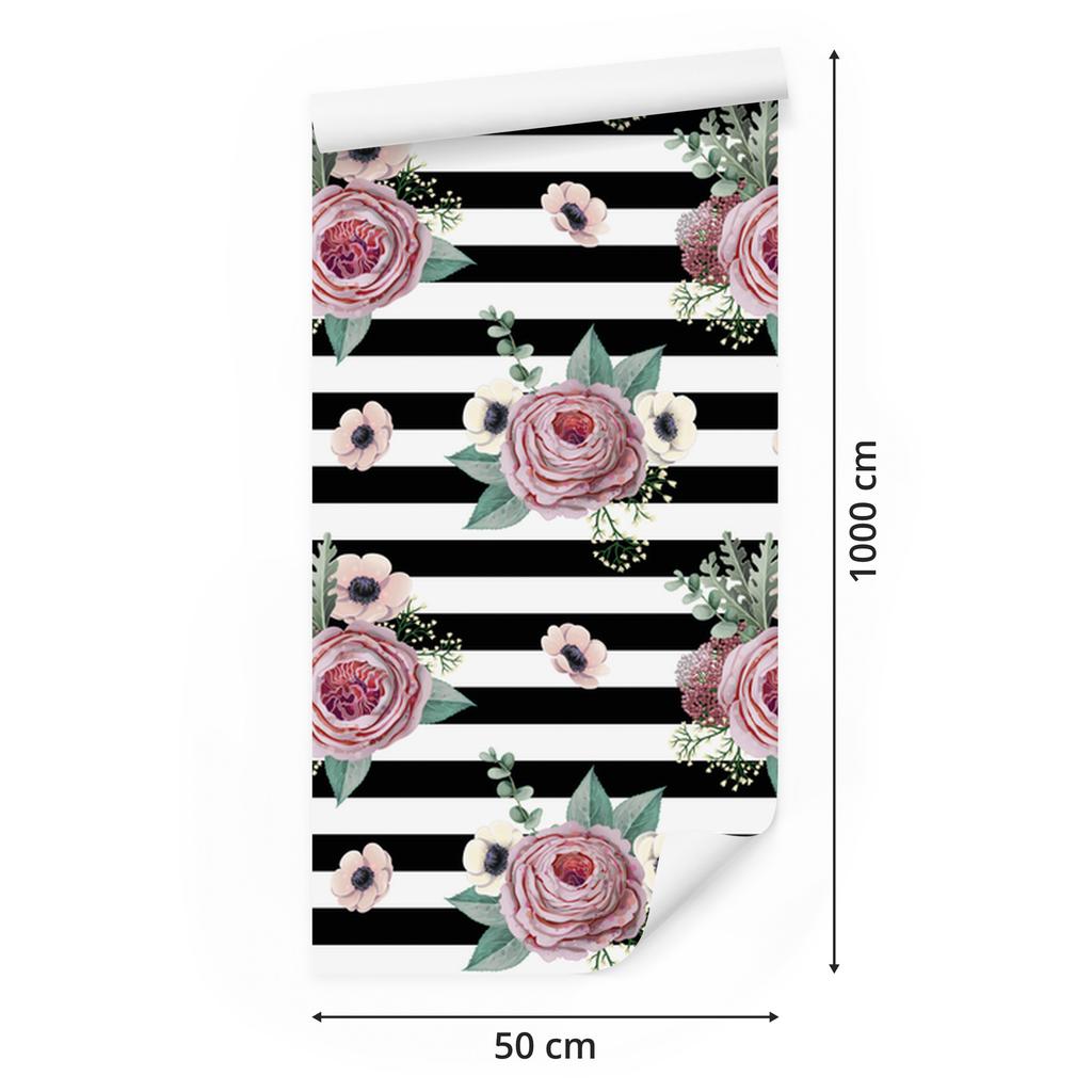 Beautiful Roses, Anemones and Leaves Wallpaper for Living Room and Bedroom 50x1000