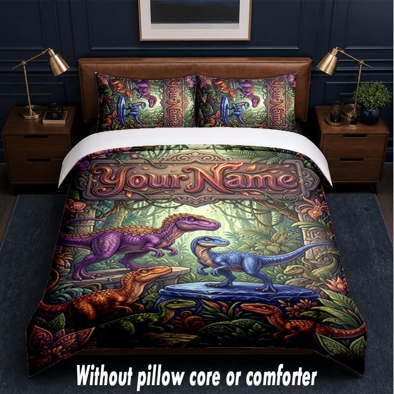 Dinosaur Theme Custom Text Or Name 3Pcs Bedding Set,1 Flat Sheet & 2 Pillowcases Personalized Home Bedding