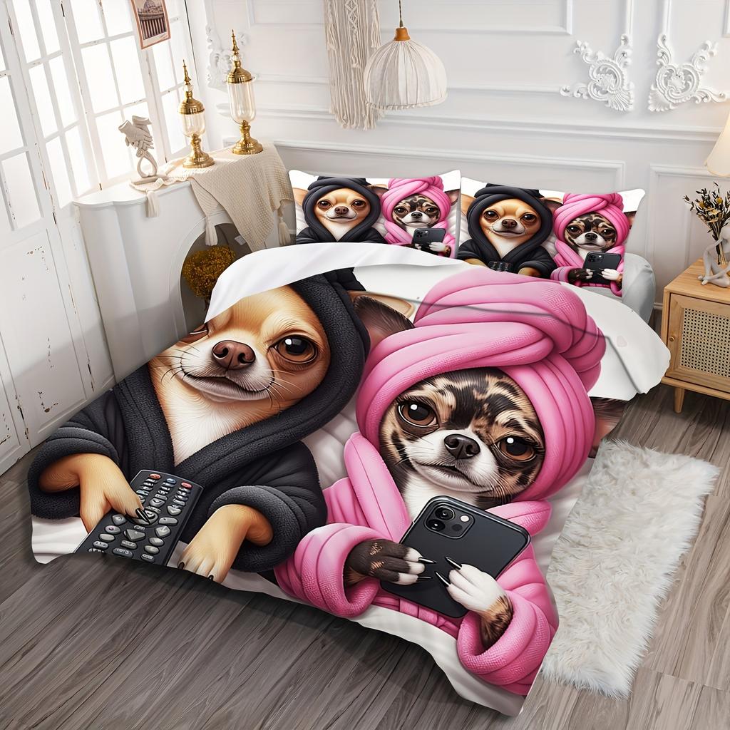 Cute Dogs Bedding Set Princess Duvet Cover Set Quilt Cover With Pillowcase For Bedroom Decor Birthday Gift For Husband And Wife
