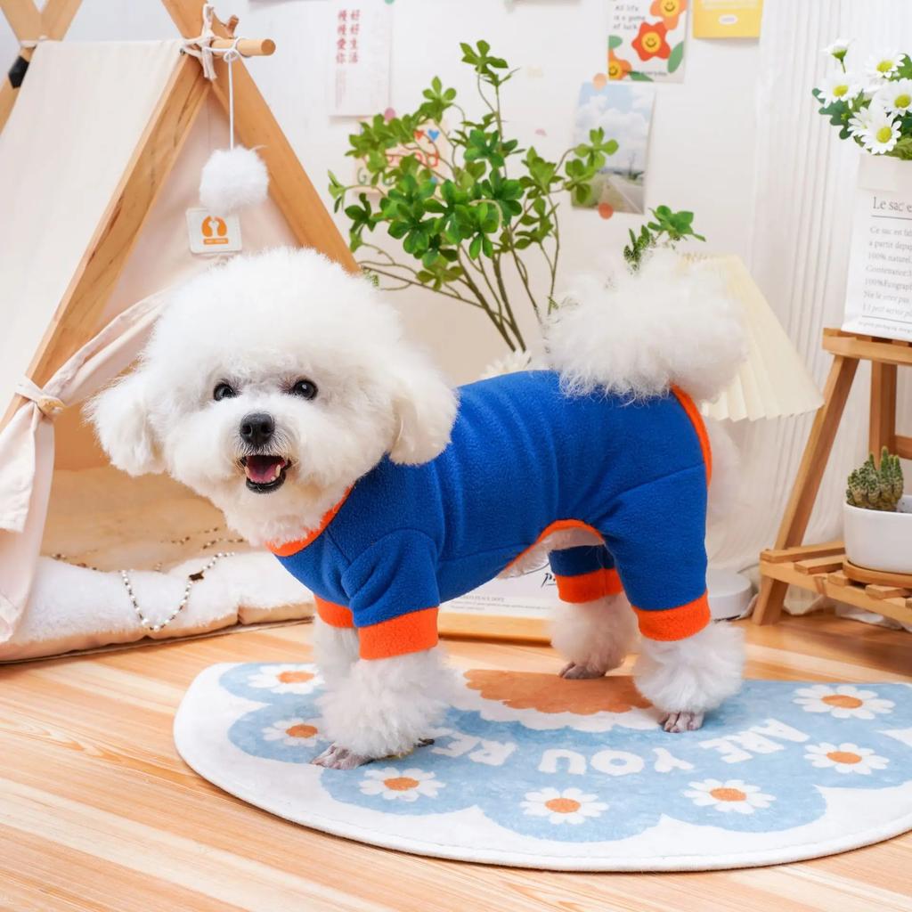 Autumn Winter Contrasting Four Legged Pants Pet Jumpsuit Little Dog Clothes Contrasting Patchwork Jacket Teddy Bear Small Dog