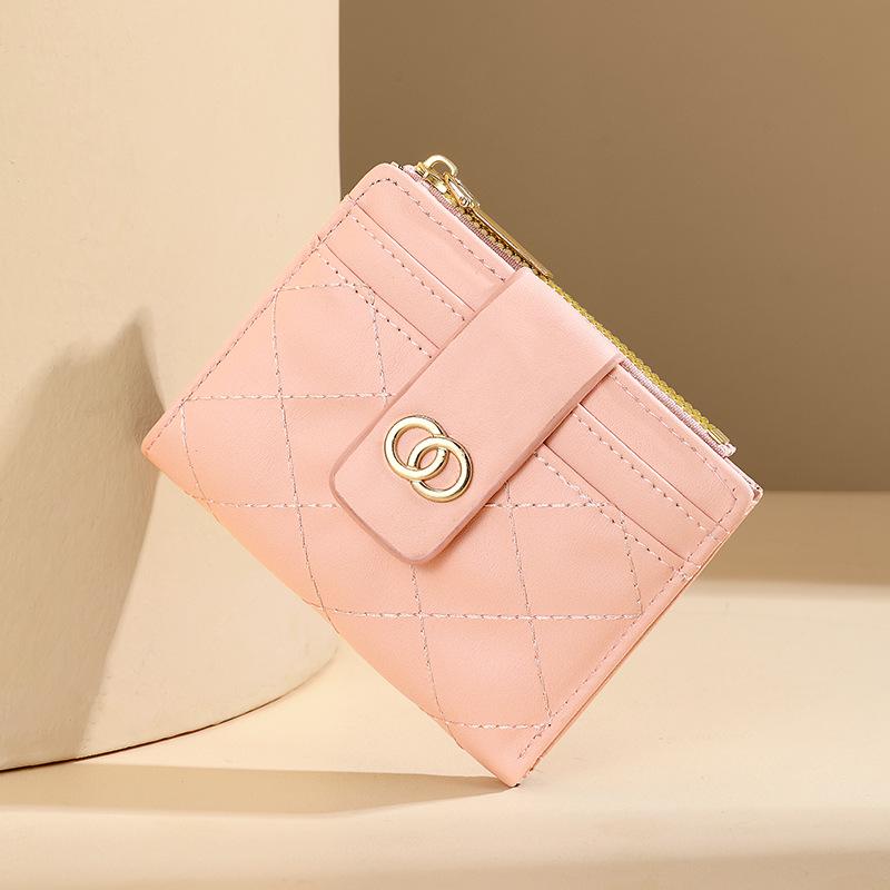 Korean Style Men's Diamond Lattice Zipper Wallet with Multi-Card Slots