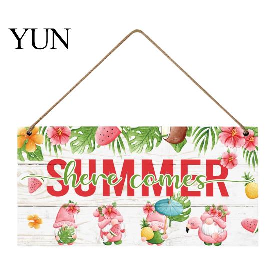 Summer Themed Gifts Wooden Hanging Sign, Beach Theme Welcome Sign Front Door Decor with Rustic Wood Plaque Rope, Colorful Hanger for Seasonal