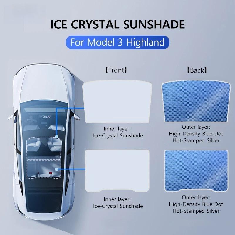 Ice Crystal Sunshade For Tesla Model 3 Highland 2025-2026 Model Y Juniper 2025 2026 Car Roof Front Rear Heat Insulation SunShade