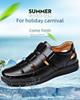 "Men's Black Leather Non-Slip Business Casual Sandals for Middle-Aged and Elderly"