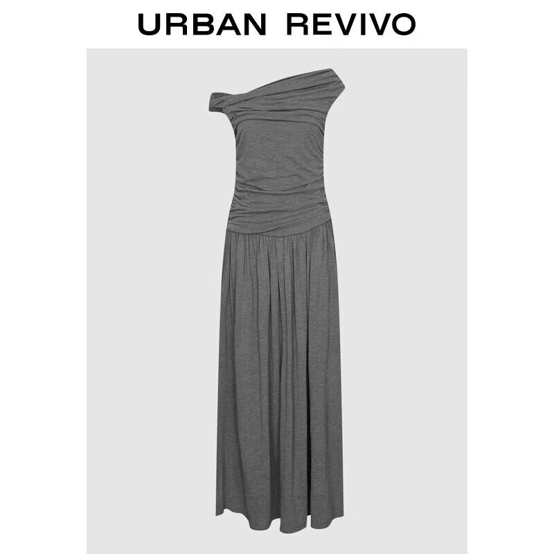 

UR 2025 Autumn Oblique Shoulder Pleated Maxi Dress L