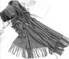 Wool and Cashmere Scarf: Gray Solid Color with Fur Trim, Warm Tassels for Autumn and Winter