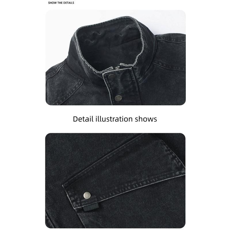 Men Spring Autumn Casual Washed Jacket Outerwear Large Size Stand Collar Workwear Coat Male Retro Clothing