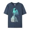 Skeleton Listening To Music With Headphones On His Skull T Shirt Black Vintage T-Shirt Pure Cotton Unique Camisas Hombre