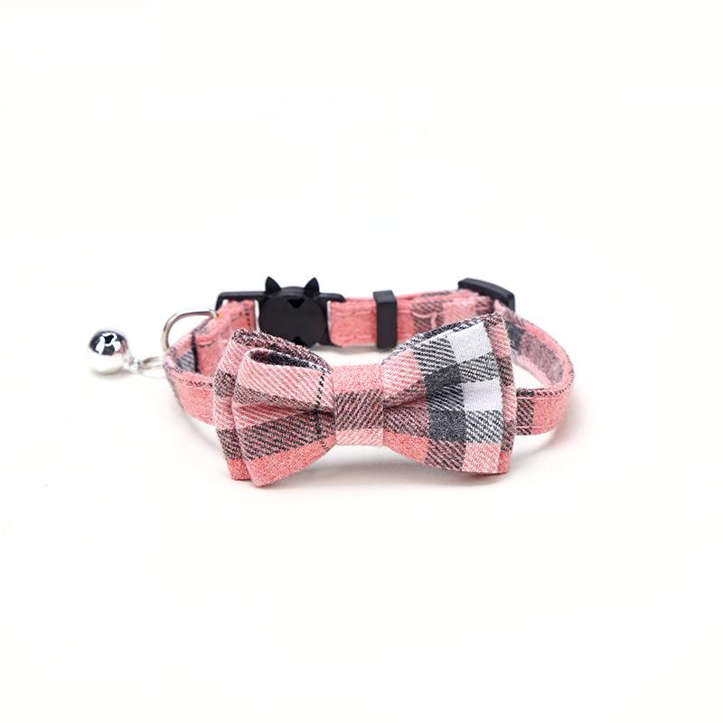Plaid Bow Cat Collar with Bell and Buckle