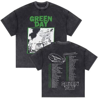 Washed Vintage Punk Band Green Day The Saviors Tour Tshirts Men Classic Gothic Rock T Shirts Male Oversized Tshirt Streetwear