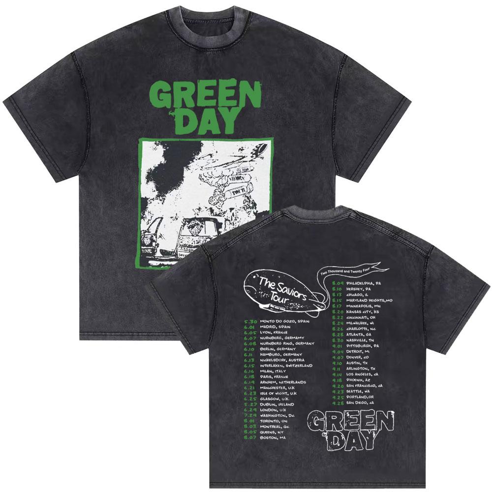 Washed Vintage Punk Band Green Day Dookie Graphic Tshirts Men Classic Gothic Rock T Shirts Male Oversized Tshirt Man Streetwear
