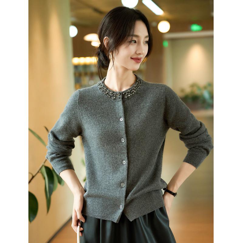 Women's Rhinestone Knit Wool Cardigan: Loose Long Sleeve Autumn & Winter Sweater