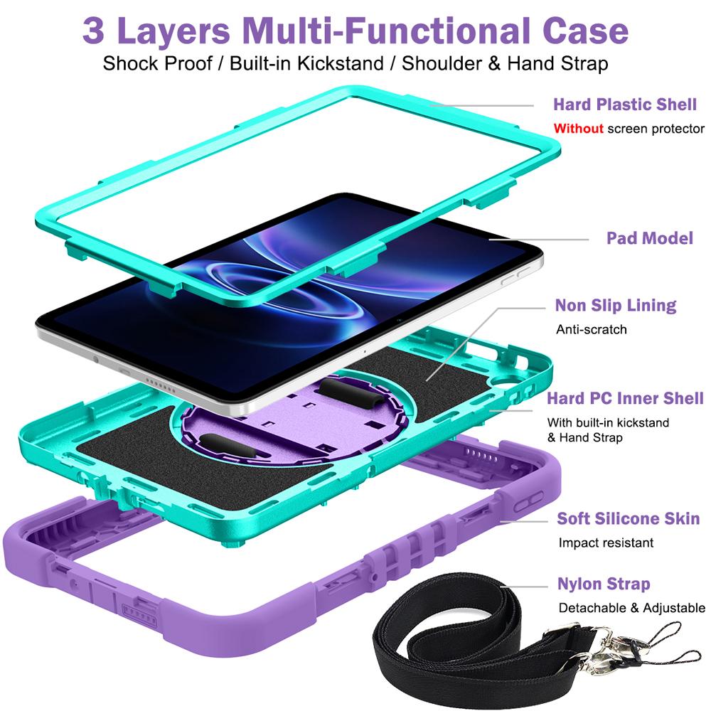Rotate Stand Tablet Cases for 9.7'' Xiaomi Redmi Pad 2 SE/Poco Pad C1/Redmi Pad 2 9.7 Case Cover Shockproof Silicone+PC Shell