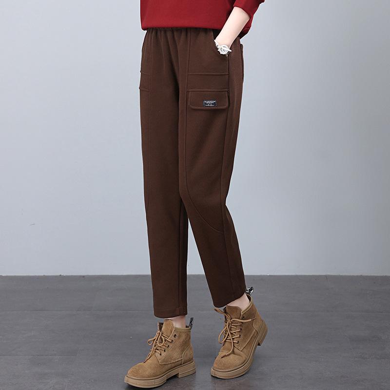 

Women s Fleece-Lined Thickened Sweatpants: Autumn/Winter 2024 Loose High-Waisted Slimming Harem Pants (Petite Nine-Point Length) XXL (135-150 catty) чорний
