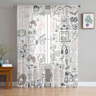 Gamepad Computer Keyboard Tulle Curtains For Living Room Voile Sheer Window Curtain For Bedroom Chiffon Curtains For Kitchen