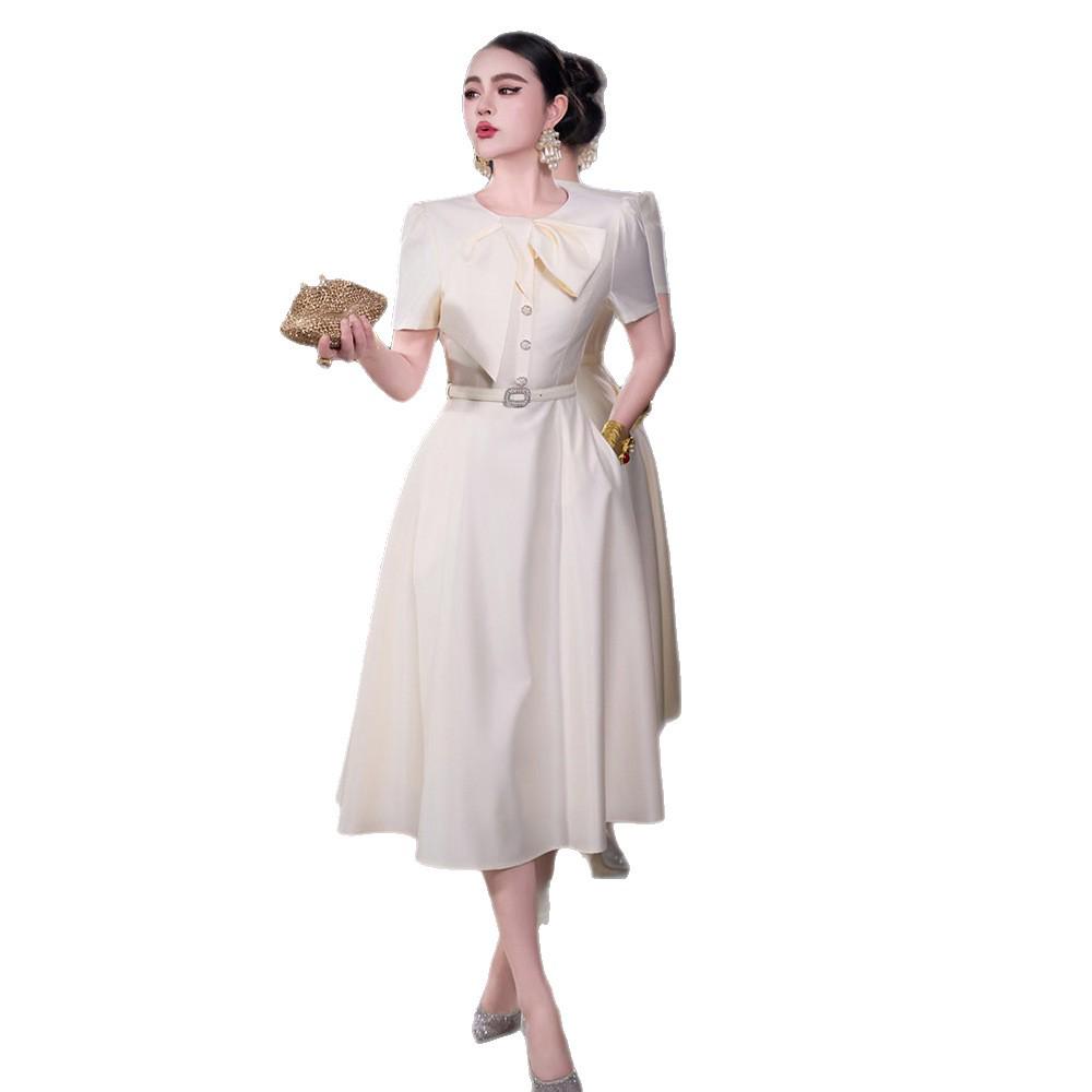 2026 French Spring/Summer Women's Retro Romantic Bowknot Short Sleeve Dress