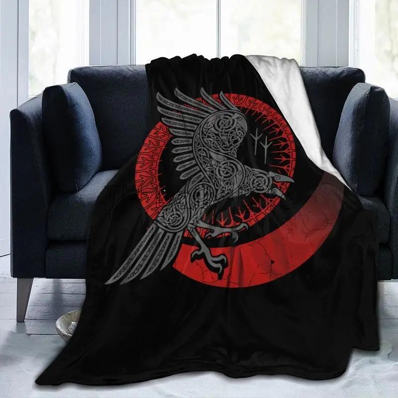 Viking Raven Norse Print Flannel Blanket Gifts Warm Plush Throw Blankets Soft Comfy Lightweight for Home Couch Bed Sofa Travel