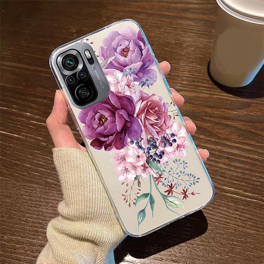 Flower Oil Painting Phone Case For Xiaomi Redmi Note 10 10S Pro 4G Cover Silicone Poco M5S Rose Transparent Clear Redni Note10