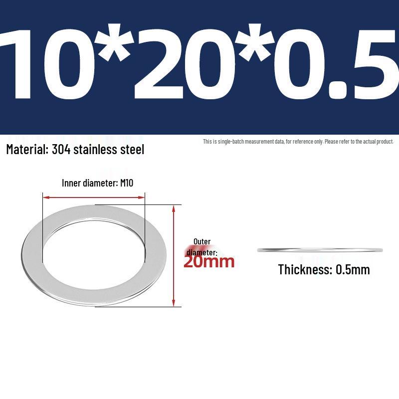 304 Stainless Steel Ultra-Thin Flat Washers - Available in Thickness: 0.1mm, 0.2mm, 0.3mm, 0.5mm