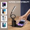 3-in-1 Pen Holder Desk Lamp with 15W Wireless Fast Charging, QC2.0 Protocol, TYPE-C Power, 360° Flexible Pole & 3-Color Stepless Dimming