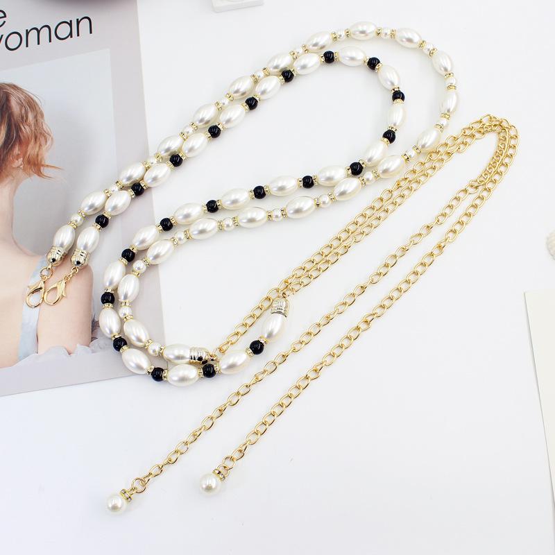 Spring And Summer Women'S Simple Dress Decorative Waist Belt With Suit Skirt Personalized Rhinestone Inlaid Pearl Waist Chain