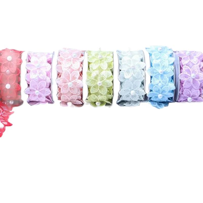1 Roll Flower Clothing Sewing DIY Wedding Dress Pearl Embroidered Ribbon Lace
