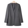 Women Suit Coat Collarless Long Sleeve Solid Color Casual Coat Loose Fit No Buttons Cardigan Style Outerwear Work Wear