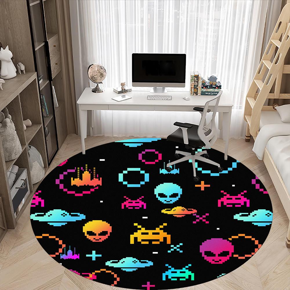1pc Alien Space Office Round Area Rug, Indoor Mat Suitable ForOffice, Under Office Chairs Bedroom Living Room Home Decor, Room Decot165