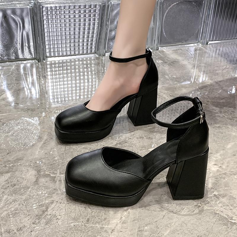 Fashion Super High Heel Platform One Buckle Single Shoes Fashion Baotou Shallow Mouth Platform Non-slip Block Heel Shoes