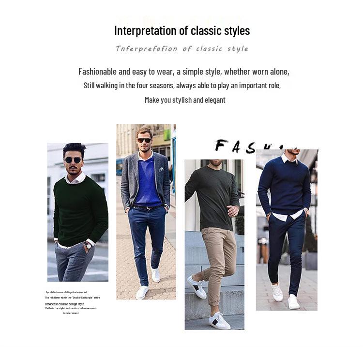 2024 Autumn/Winter Men's Round Neck European-American Knitwear Thin Wool Sweater