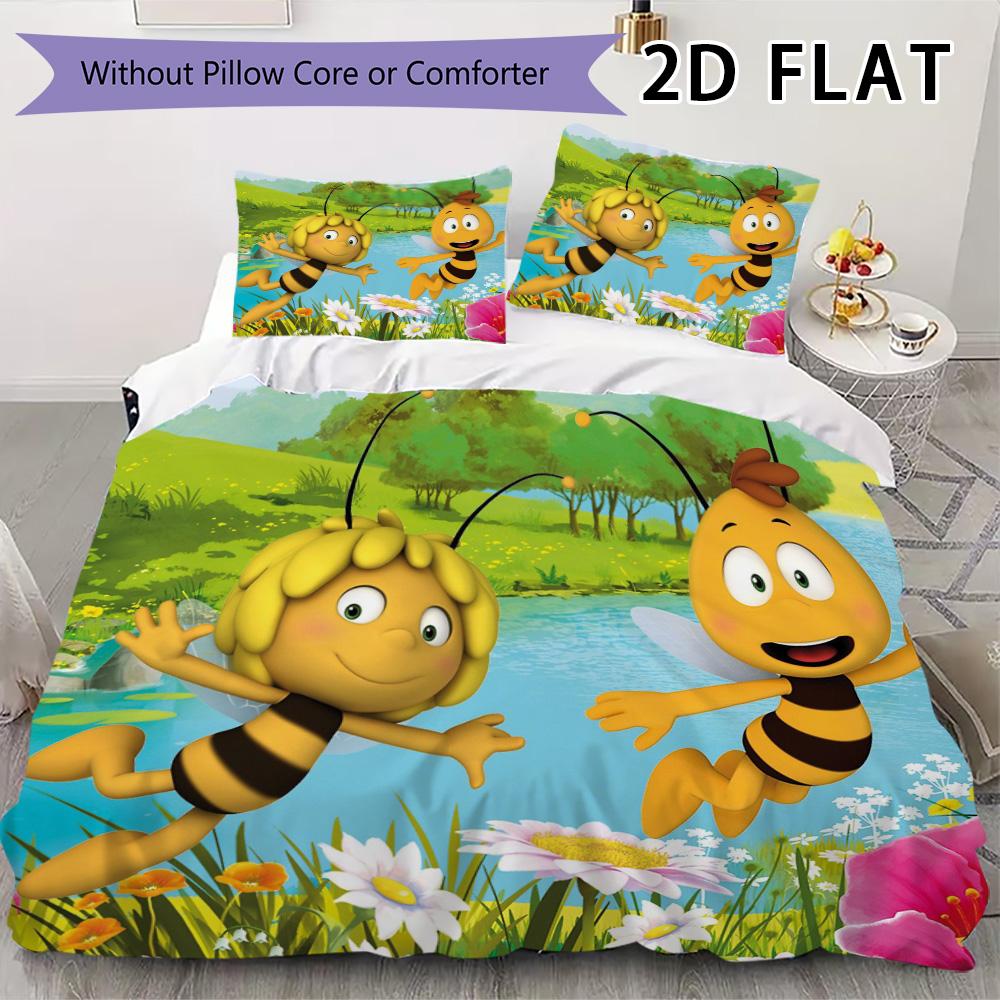 Bees and Maya Pattern Bedding Uilt Set Uilt Cover Pillowcase Home Decoration Birthday Gift (1 * Duvet Cover + 2 * Pillowcase Without Core)
