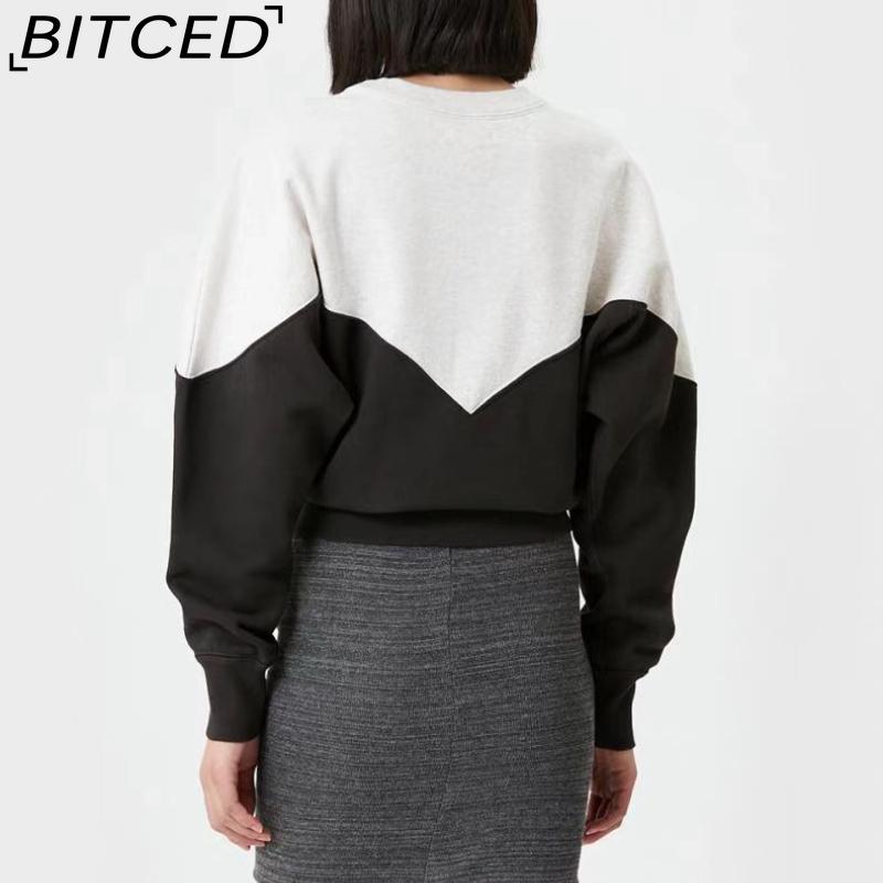BITCED Women's Winter Colour-Blocked Fleece-Lined O-Neck Sweatshirt