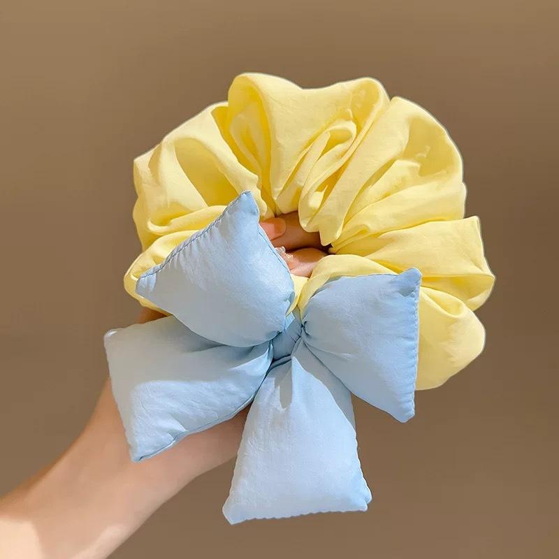 Fluffy Big Bow Satin Scrunchie Soft Fabric Lovely Colors For Hair Styling Skincare