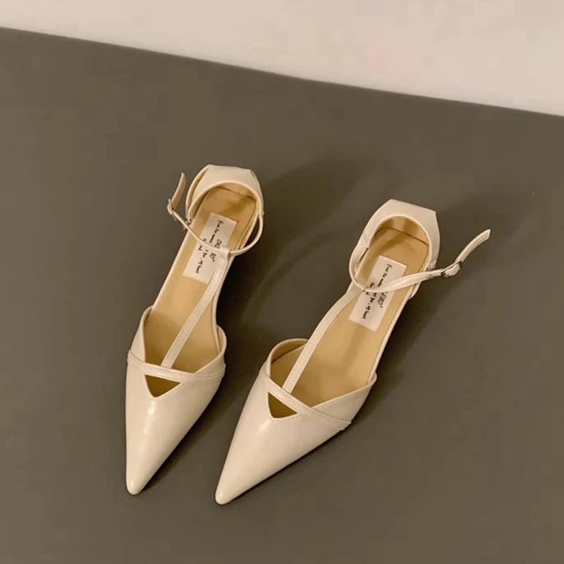 Mode Frühling Herbst Neu Damen Sandale Mode Spitz Zehenbereich Flach Damen Elegant Slingback Schuhe Dünner Niedriger Absatz Outdoor Kleid Pumps
