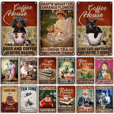 Künstlerkaffee Metallschild Niedliches Tier Blechschild Trinken Lustiges Dekorationsschild Wanddekor Garage Bar Pub Club Hotel Café