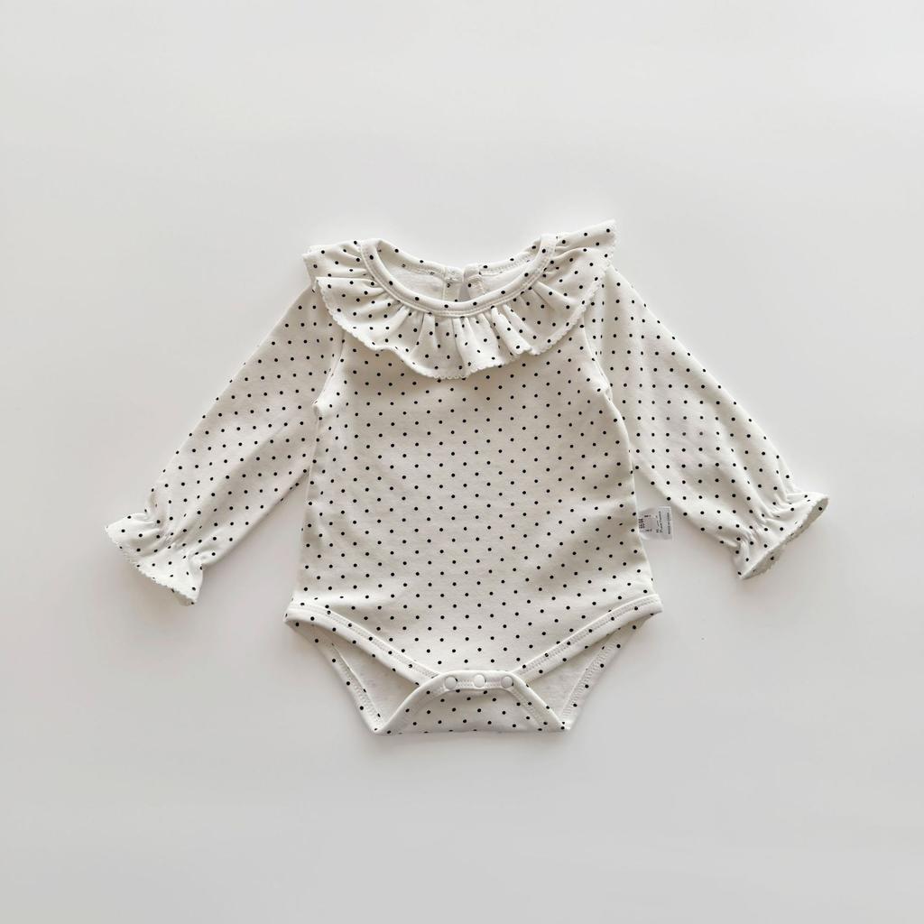 Renren 2025 Spring/Autumn New Arrival Baby Girls' Cotton Ruffled Collar Pullover Closure Base Romper Korean Style Long Sleeve