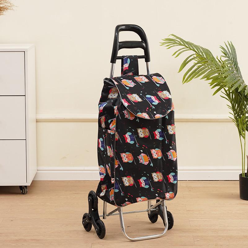 Portable Folding Trolley Cart for Seniors - Floral Pattern, Large Capacity for Grocery Shopping and Home Use