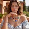 Metal Chain Enamel Floral Necklace Layered Bohemian Collarbone Chain Flower Pendant Necklace  Gift