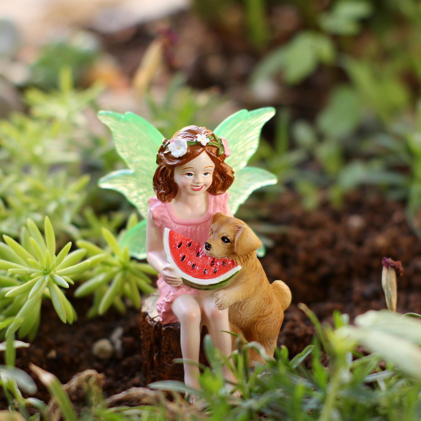 Resin Dog Girl Eating Watermelon Outdoor Garden Lawn Home Plant Flower Pot Decoration Ornament Gift for Birthday