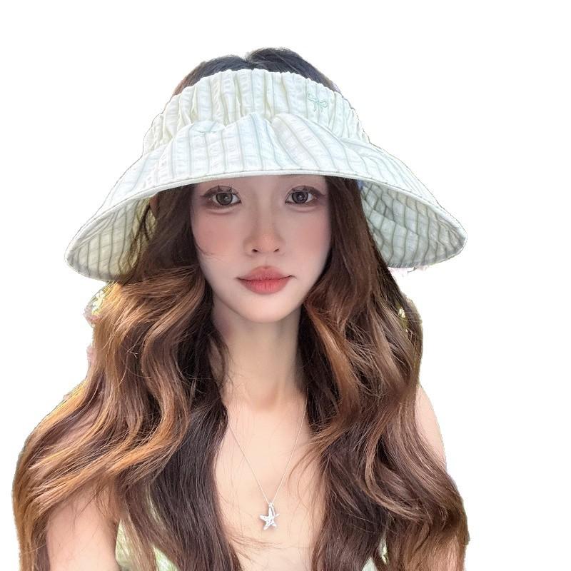 Bow Striped Sunscreen Visor Children Spring and Summer Big Eaves Show the Face Small Versatile Foldable Empty Top Hat