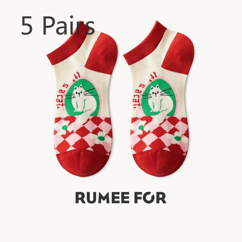 5 Pairs of Women's New Summer Thin Non Slip Breathable Shallow Mouth Invisible Short Boat Socks