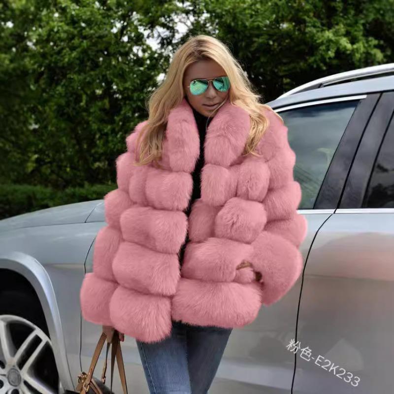Winter thickened loose commuter solid color rabbit fur jacket coat temperament comfortable casual style