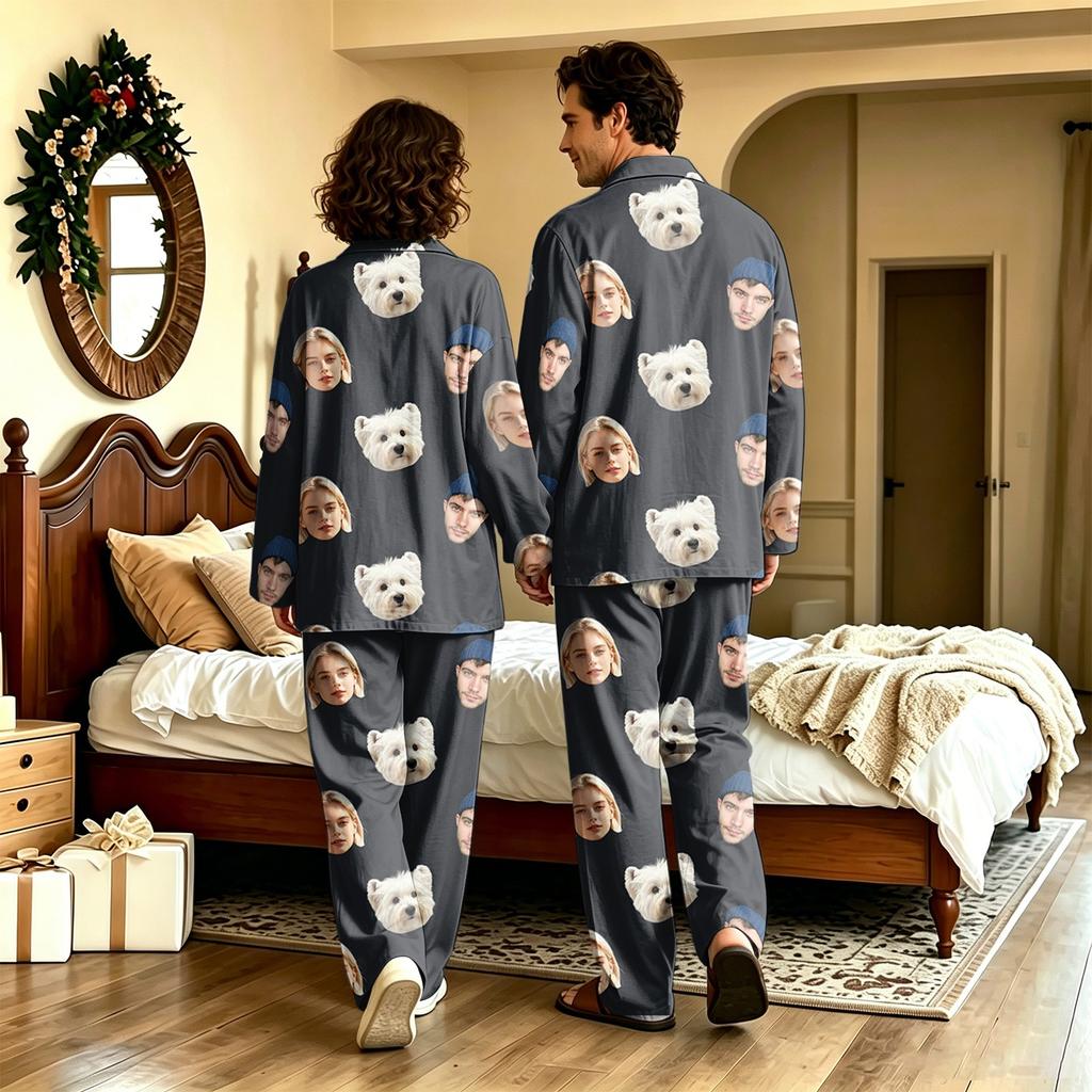 Unisex Casual Long Sleeve Long Pants Pajama Set for Home Lounging