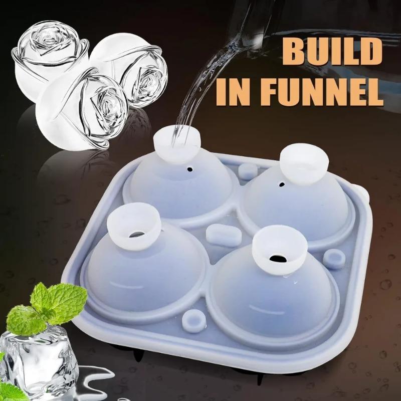 3D Rose Flower Silicone Ice Cube Tray Mold With Lid, Ice Ball Maker Mould, Kitchen Gadget For Whiskey Cocktails Juice Drinks