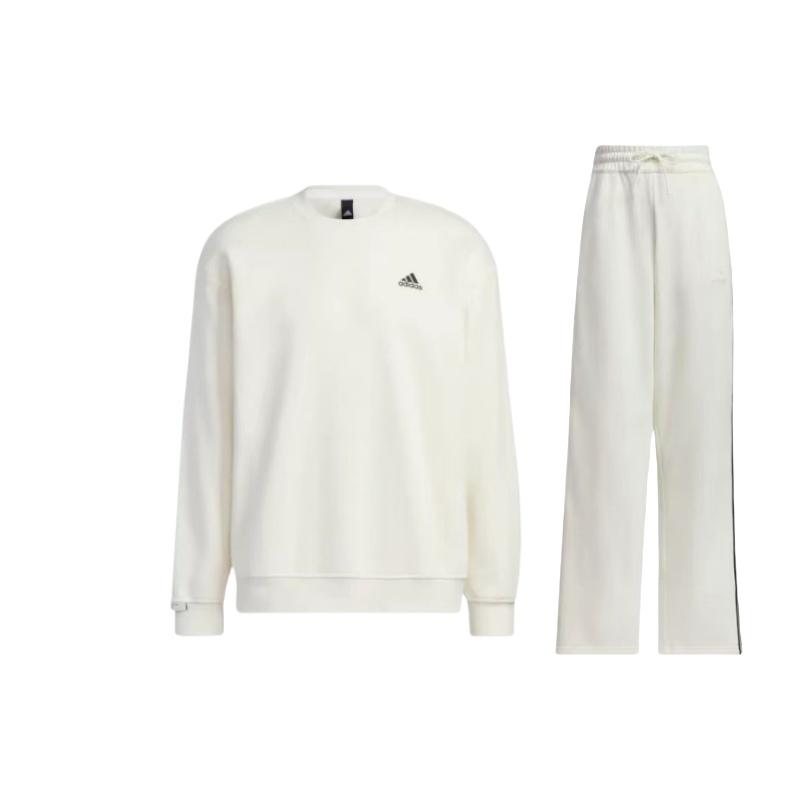 

Adidas Pullover Round Neck Fleece Long Sleeve Mid Waist Drawstring Pants Casual Sports Suit Men suit White JN0763+-IB2713 S