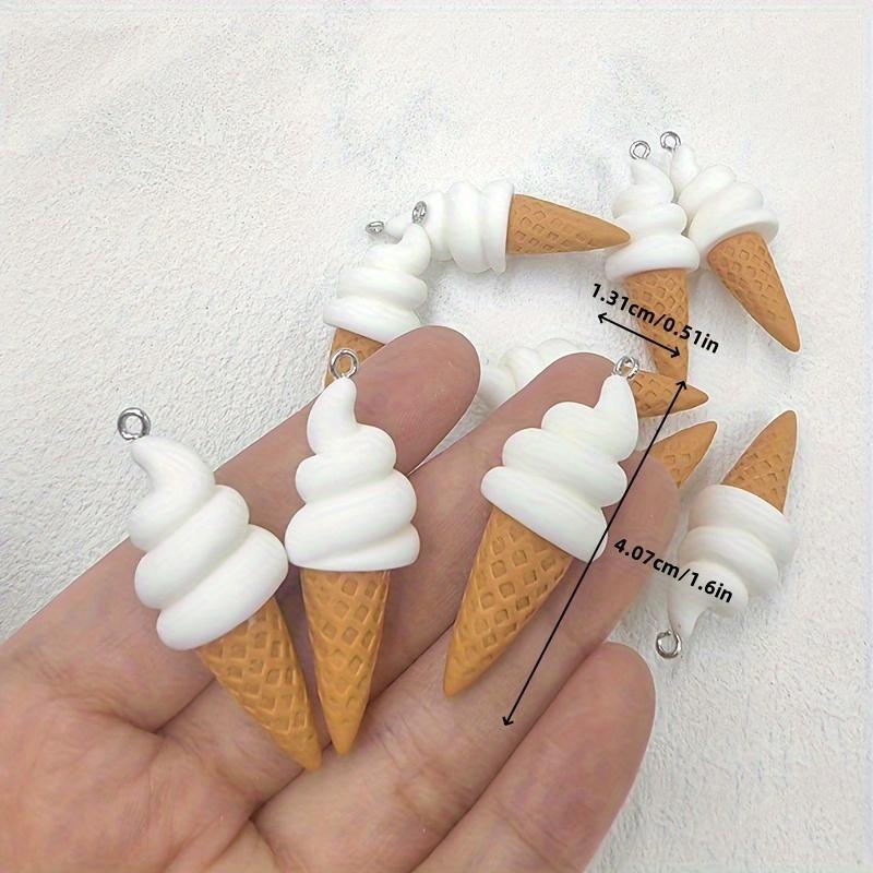 10pcs Cartoon 3D White Ice Cream Resin Hanging Ornaments-Natural Gloss Uncoated, DIY Jewelry Accessories for Earrings, Keychains