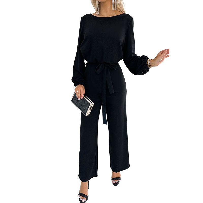

Big Sale Special Offer Temperament Commute Pure Color Long Sleeves Jumpsuit Women 2024 Autumn Leisure Waist-Tight Loose Pants Women Black S code fits (45.00 kg-55.00 kg