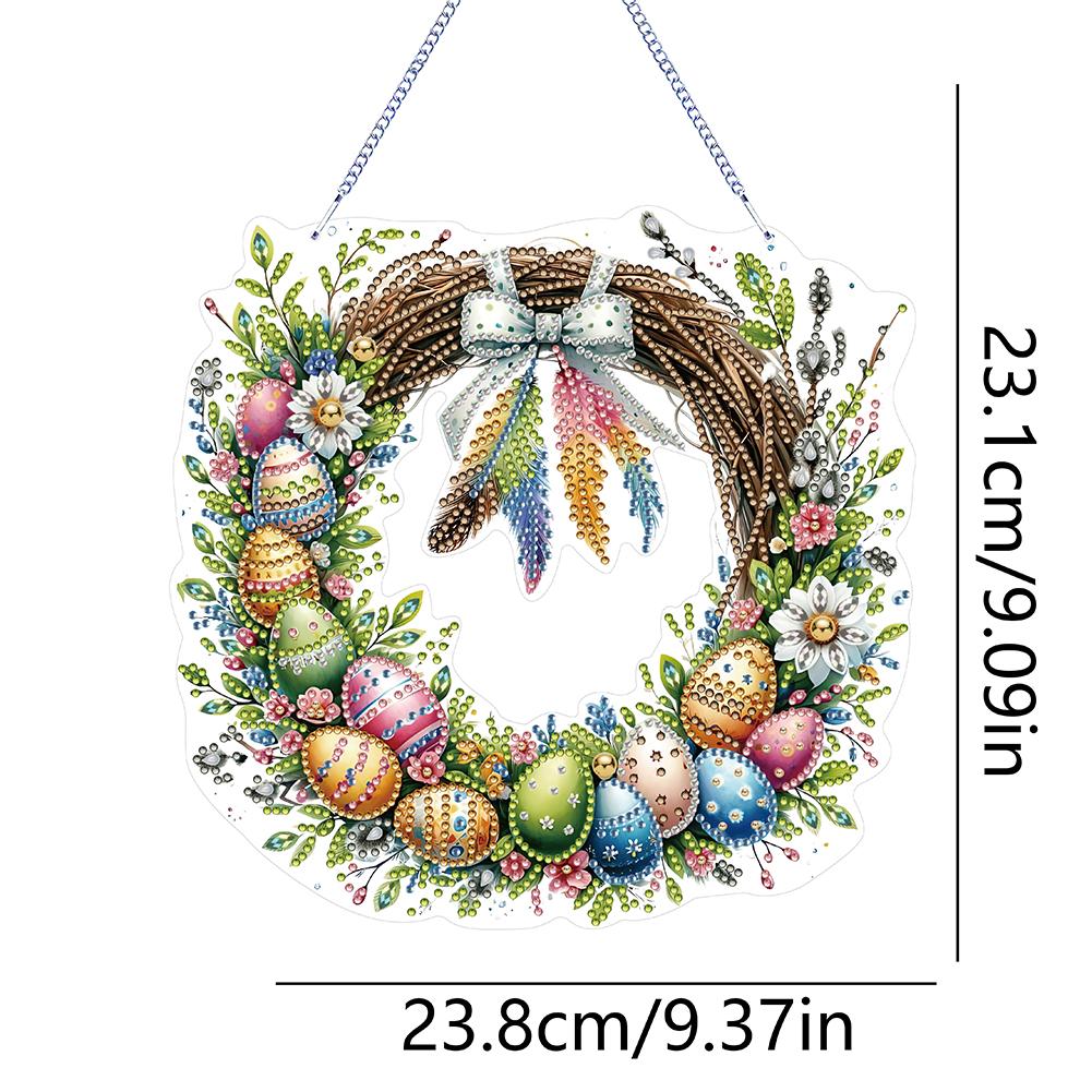 2025Acrylic Special Shape Easter Egg Wreath 5D DIY Diamond Painting Dots Pendant Rhinestone Diamond Art Pendants for Wall Window