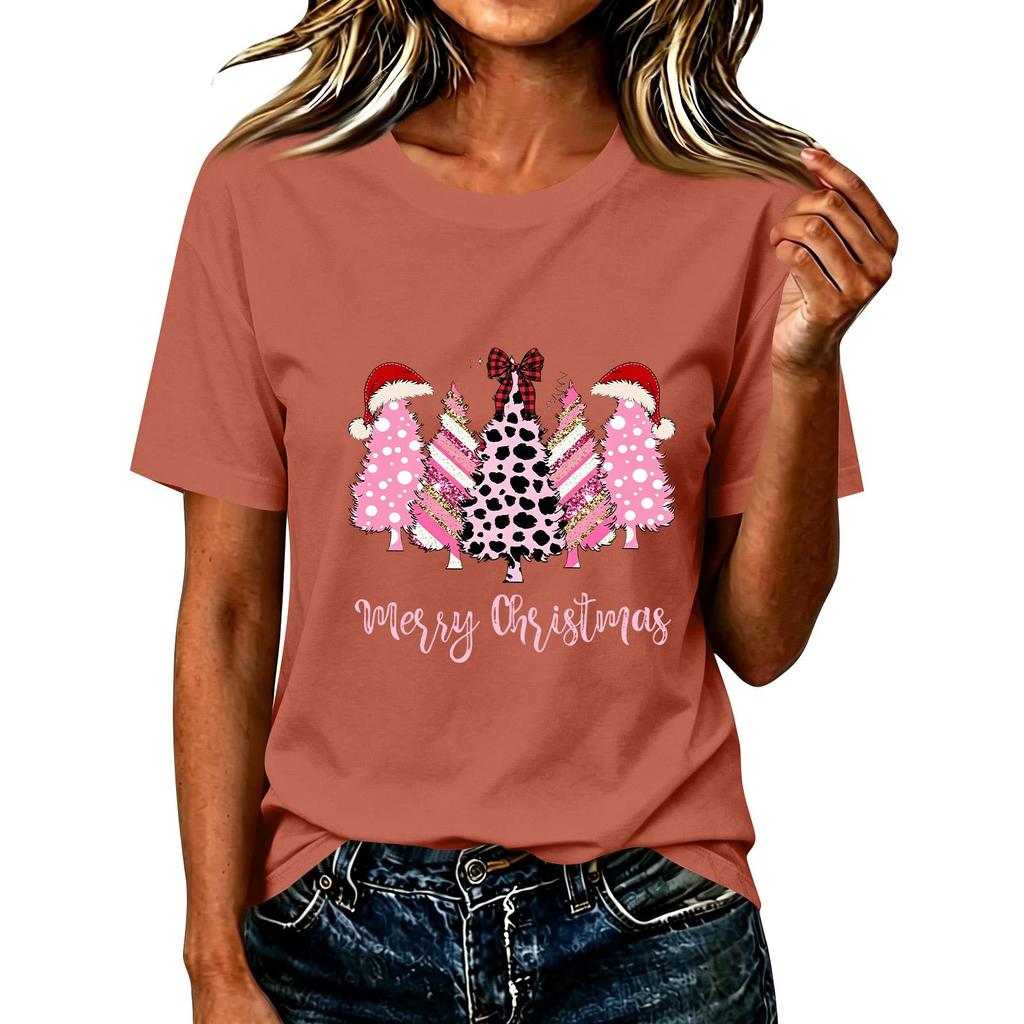 Women's Christmas Printed Short Sleeve T-Shirt Casual Holiday Top