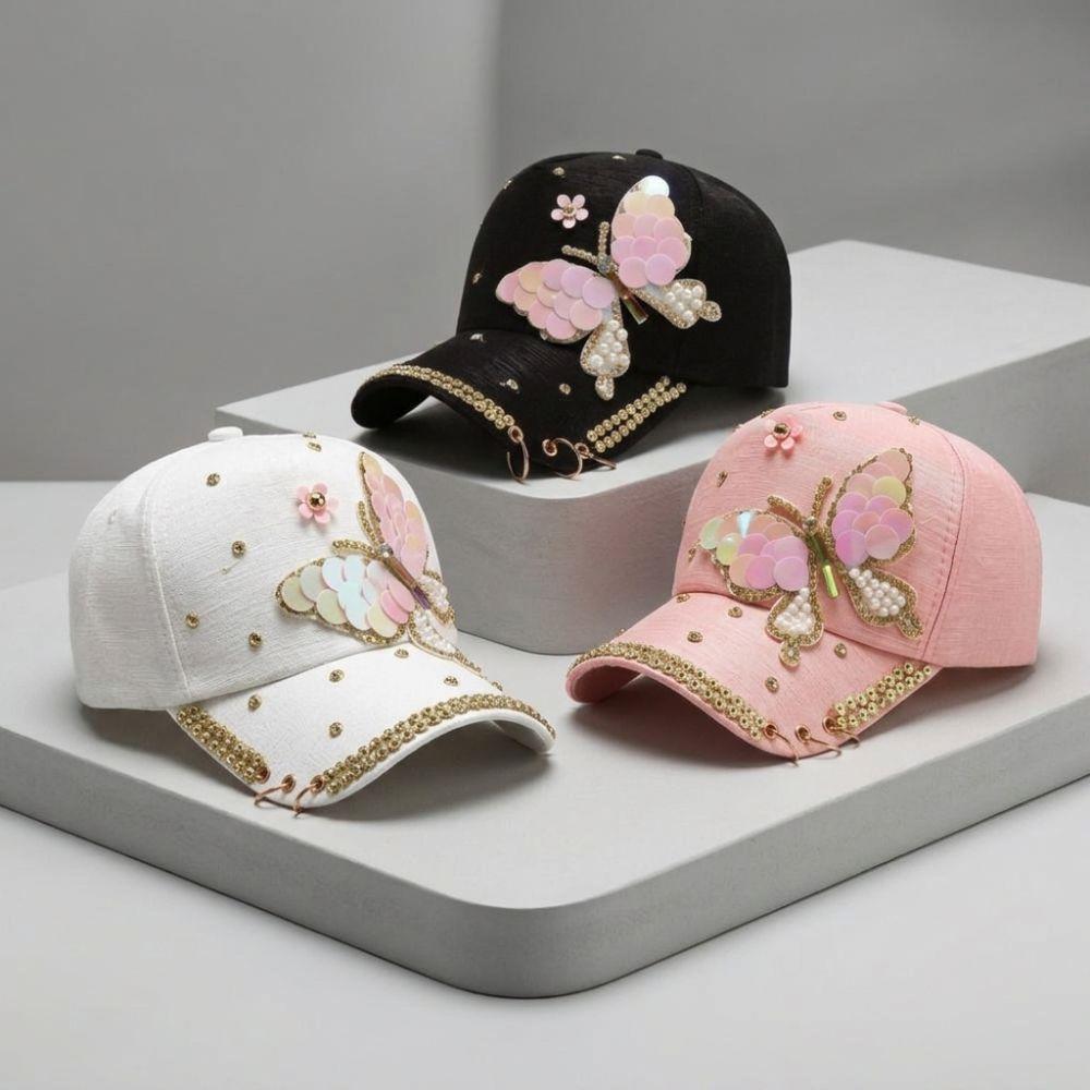 Sequined Butterfly Shiny Baseball Cap Versatile Peaked Cap Fashion Women's Sun Hat Summer Spring